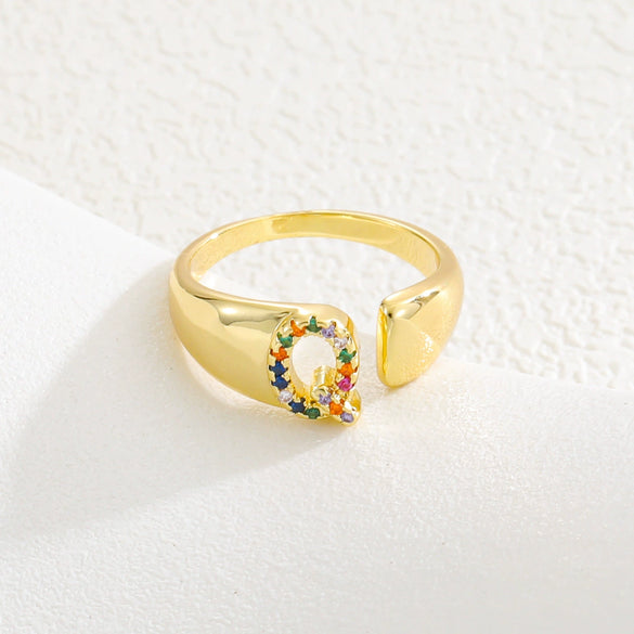 Wholesale Jewelry Copper Inlaid Zircon Fashion Open Ring With Letter Pattern
