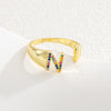 Wholesale Jewelry Copper Inlaid Zircon Fashion Open Ring With Letter Pattern