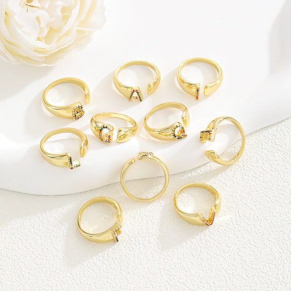 Wholesale Jewelry Copper Inlaid Zircon Fashion Open Ring With Letter Pattern