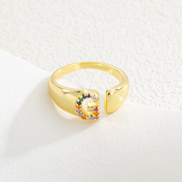 Wholesale Jewelry Copper Inlaid Zircon Fashion Open Ring With Letter Pattern