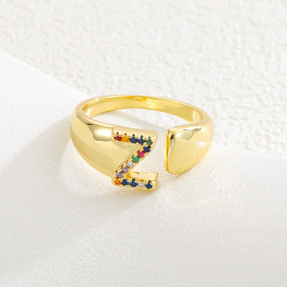 Wholesale Jewelry Copper Inlaid Zircon Fashion Open Ring With Letter Pattern