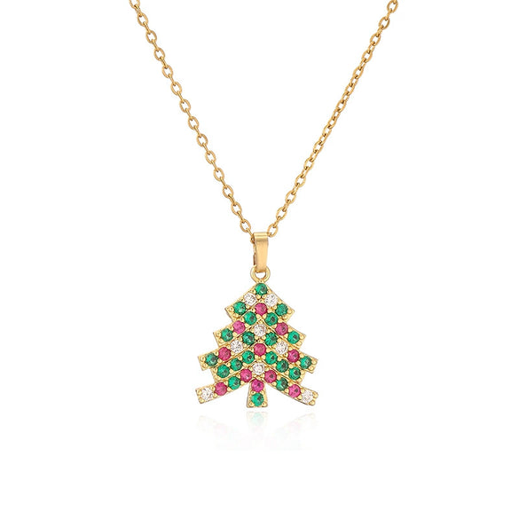 Wholesale Jewelry Copper Inlaid Zircon Geometric Christmas Element Necklace For Women