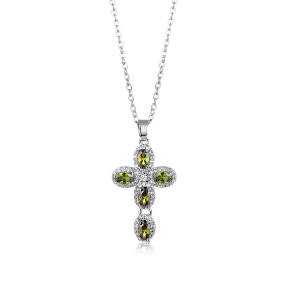 Wholesale Jewelry Copper Inlaid Zircon Geometric Cross Pendant Necklace