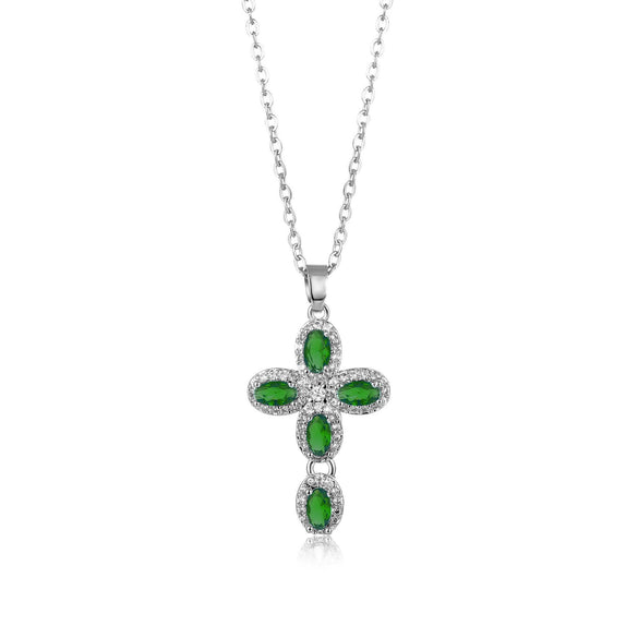 Wholesale Jewelry Copper Inlaid Zircon Geometric Cross Pendant Necklace