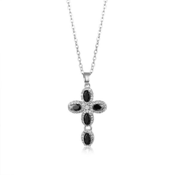 Wholesale Jewelry Copper Inlaid Zircon Geometric Cross Pendant Necklace