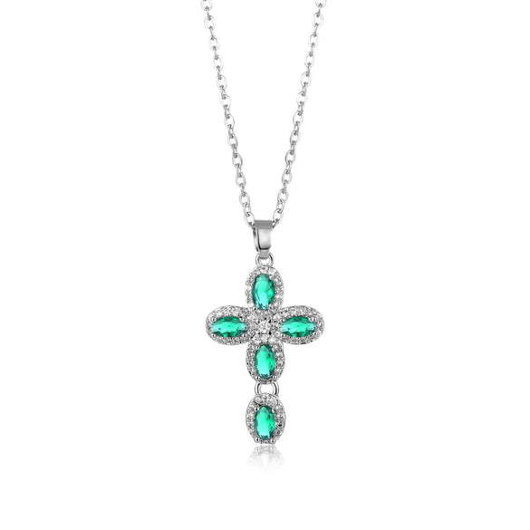Wholesale Jewelry Copper Inlaid Zircon Geometric Cross Pendant Necklace