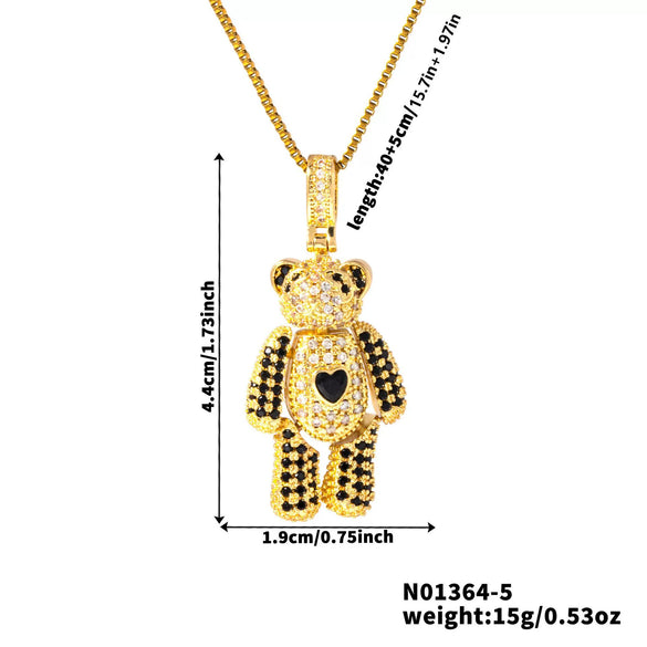 Wholesale Jewelry Copper Inlaid Zircon Heart Bear Pendant Electroplated Necklace With Animal Pattern