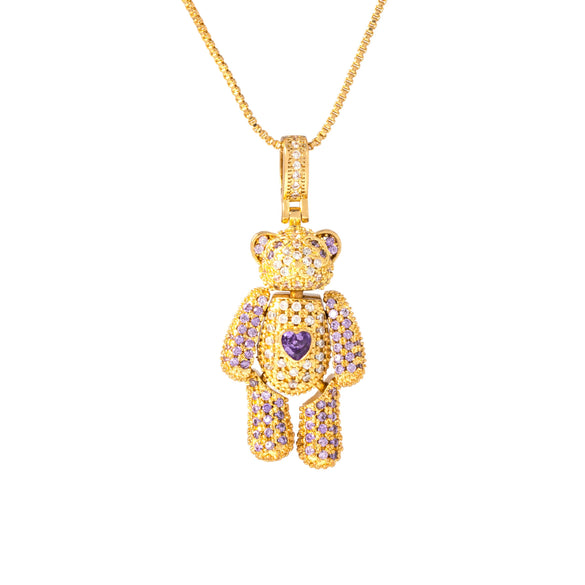 Wholesale Jewelry Copper Inlaid Zircon Heart Bear Pendant Electroplated Necklace With Animal Pattern