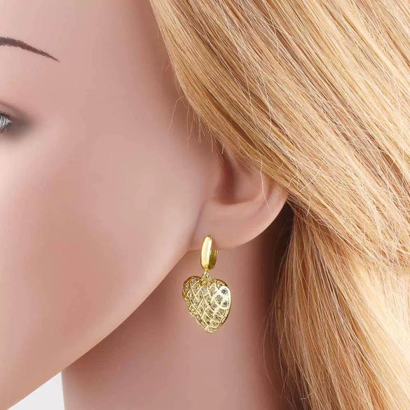 Wholesale Jewelry Copper Inlaid Zircon 18K Gold Plated Love Heart Pendant Earrings For Women Minimalist And Geometric Style