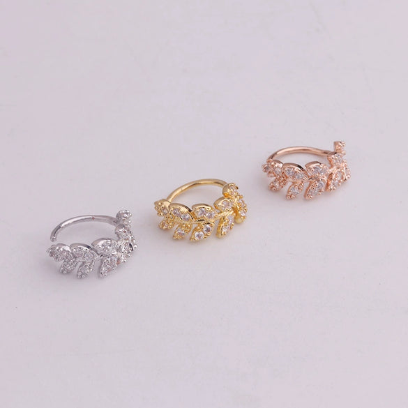 Wholesale Jewelry Copper Inlaid Zircon Leaf Style