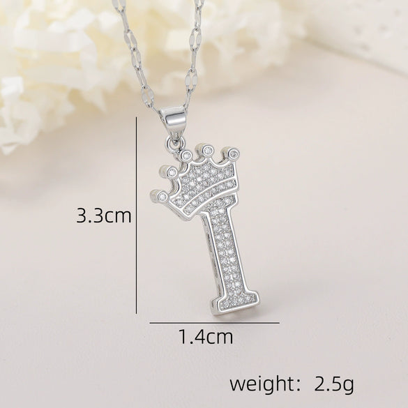 Wholesale Jewelry Copper Inlaid Zircon Letter Crown Hiphop Necklace
