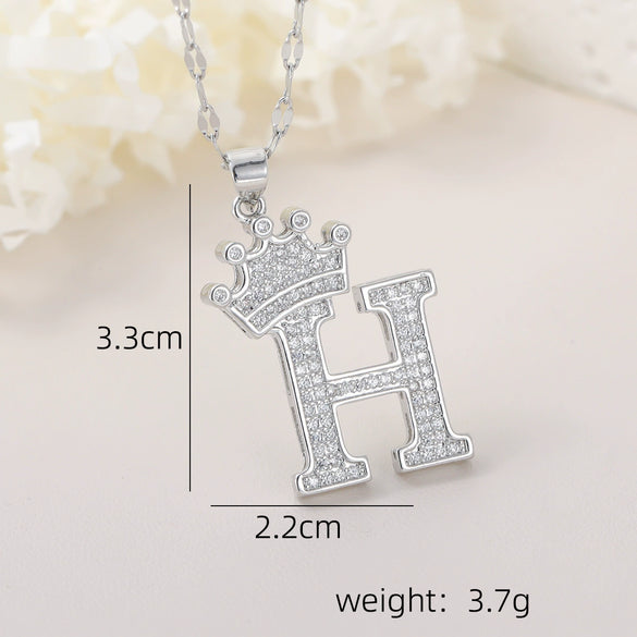 Wholesale Jewelry Copper Inlaid Zircon Letter Crown Hiphop Necklace