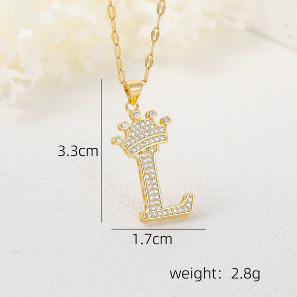 Wholesale Jewelry Copper Inlaid Zircon Letter Crown Hiphop Necklace