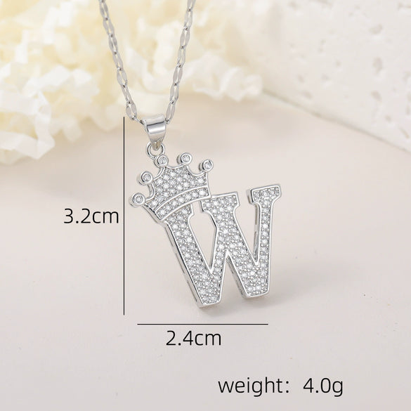 Wholesale Jewelry Copper Inlaid Zircon Letter Crown Hiphop Necklace