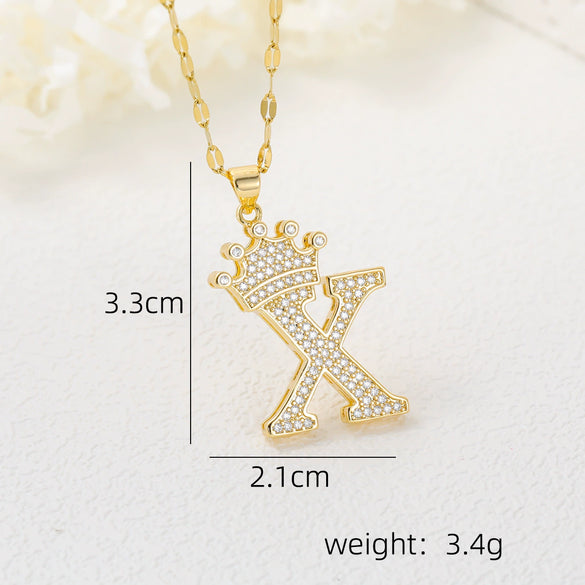 Wholesale Jewelry Copper Inlaid Zircon Letter Crown Hiphop Necklace