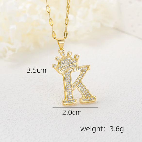 Wholesale Jewelry Copper Inlaid Zircon Letter Crown Hiphop Necklace