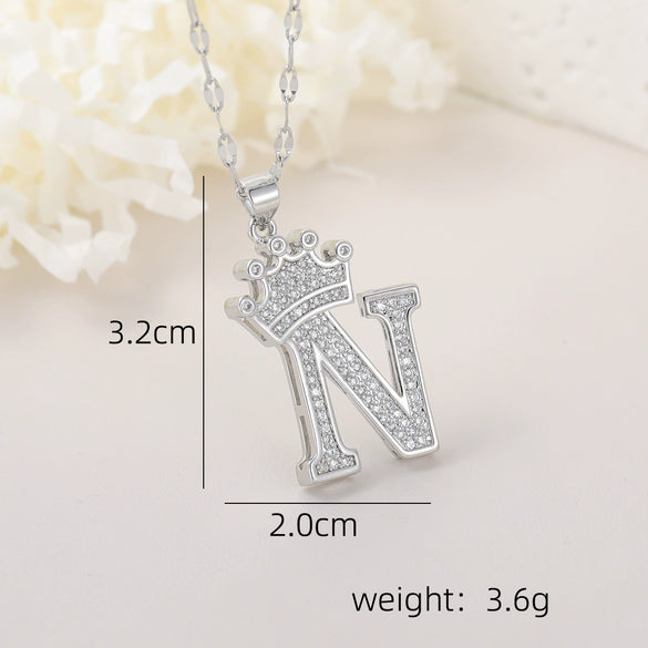 Wholesale Jewelry Copper Inlaid Zircon Letter Crown Hiphop Necklace
