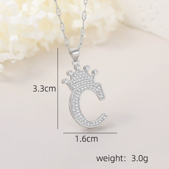 Wholesale Jewelry Copper Inlaid Zircon Letter Crown Hiphop Necklace