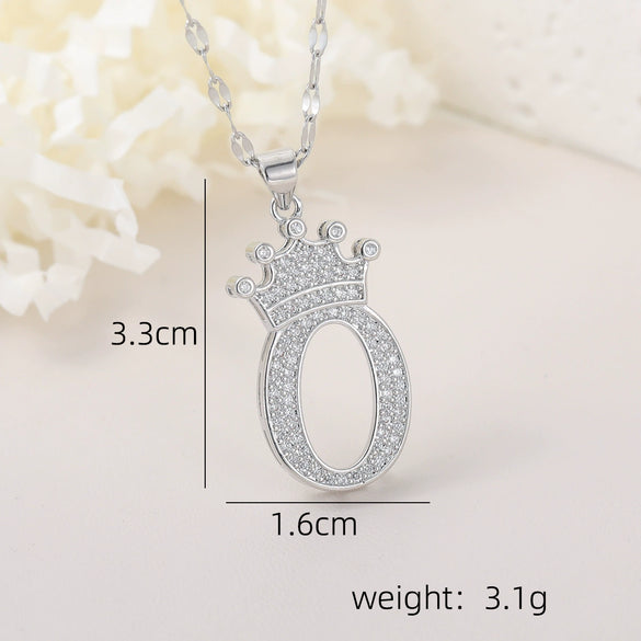 Wholesale Jewelry Copper Inlaid Zircon Letter Crown Hiphop Necklace