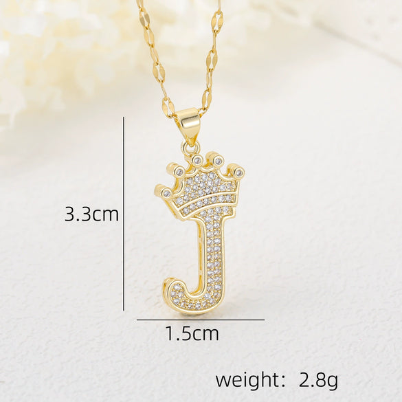 Wholesale Jewelry Copper Inlaid Zircon Letter Crown Hiphop Necklace