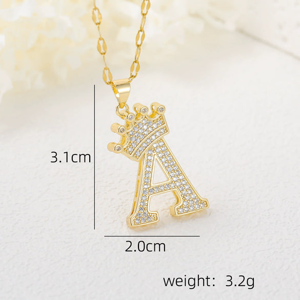Wholesale Jewelry Copper Inlaid Zircon Letter Crown Hiphop Necklace