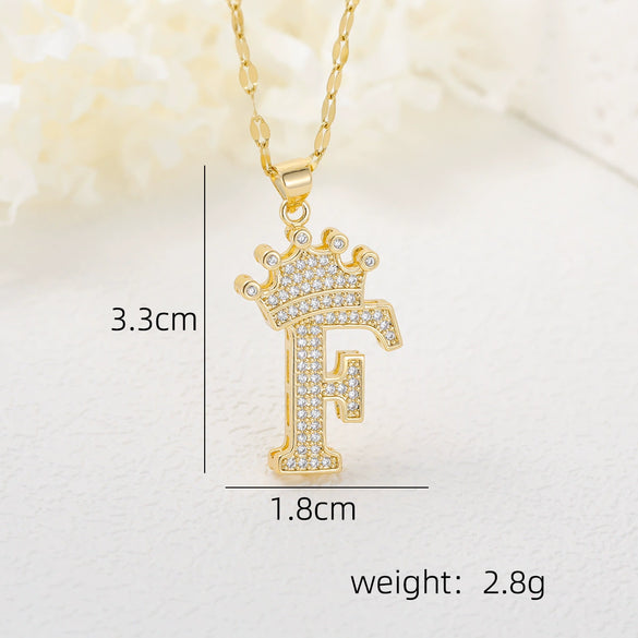 Wholesale Jewelry Copper Inlaid Zircon Letter Crown Hiphop Necklace