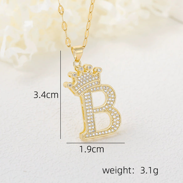 Wholesale Jewelry Copper Inlaid Zircon Letter Crown Hiphop Necklace