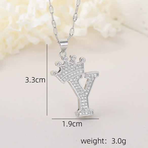 Wholesale Jewelry Copper Inlaid Zircon Letter Crown Hiphop Necklace