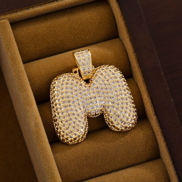 Wholesale Jewelry Copper Inlaid Zircon Letter Hiphop Necklace Pendant