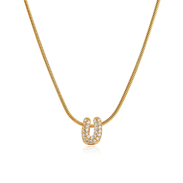 Wholesale Jewelry Copper Inlaid Zircon Letter Pendant Necklace Light Luxury Style