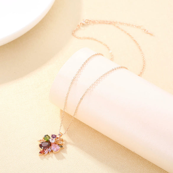 Wholesale Jewelry Copper Inlaid Zircon Minimalist Flowers Style Ochain Women's Necklace