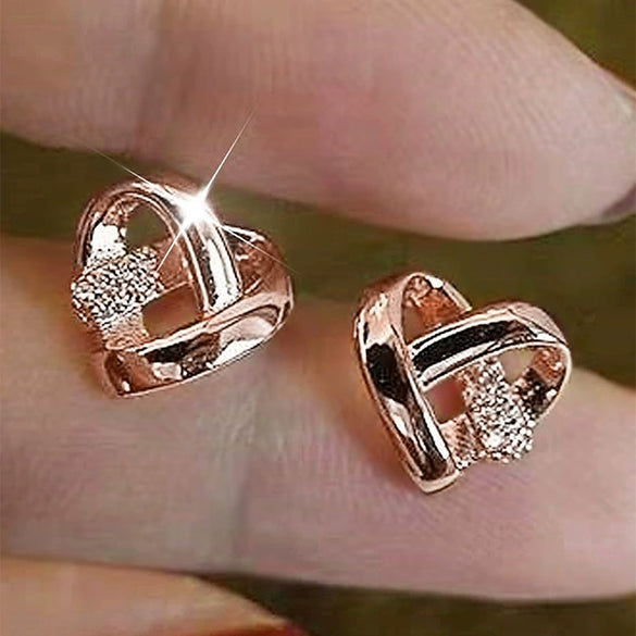 Wholesale Jewelry Copper Inlaid Zirconium Goldplated Heart Niche Design Geometric Earrings