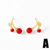 Wholesale Jewelry Copper 18K Gold Plated Fruit Cherry Inlaid Zircon Earrings