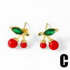 Wholesale Jewelry Copper 18K Gold Plated Fruit Cherry Inlaid Zircon Earrings