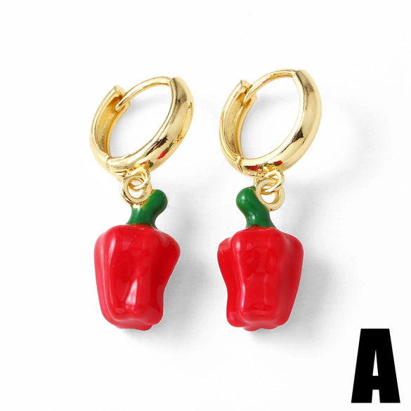 Wholesale Jewelry Copper 18K Gold Plated Fruit Vegetable Watermelon Geometric Earrings For Women