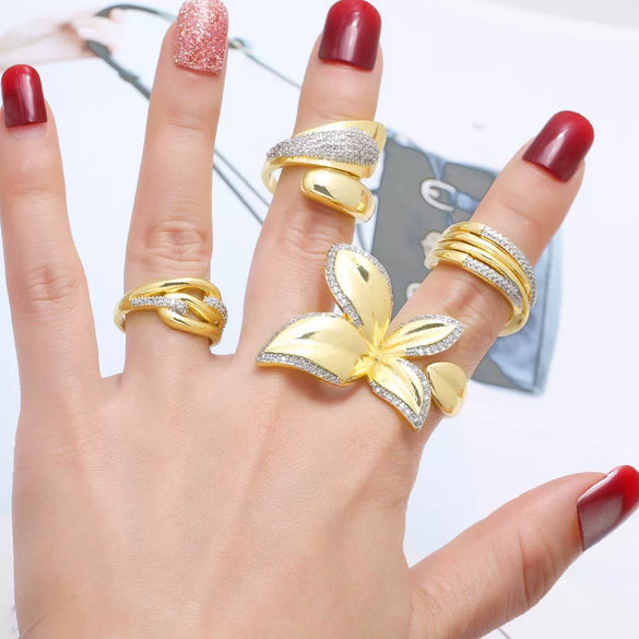 Wholesale Jewelry Copper 18K Gold Plated Geometric Butterfly Ring For Women