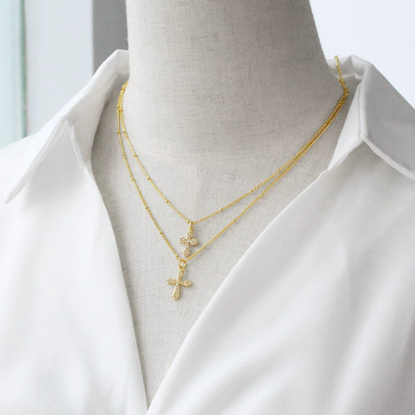Wholesale Jewelry Copper 18K Gold Plated Geometric Cross Pendant Necklace For Women