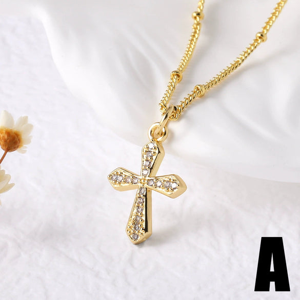 Wholesale Jewelry Copper 18K Gold Plated Geometric Cross Pendant Necklace For Women