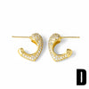 Wholesale Jewelry Copper 18K Gold Plated Heart Asymmetrical Zircon Earrings
