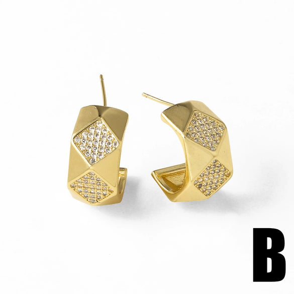 Wholesale Jewelry Copper 18K Gold Plated Heart Asymmetrical Zircon Earrings