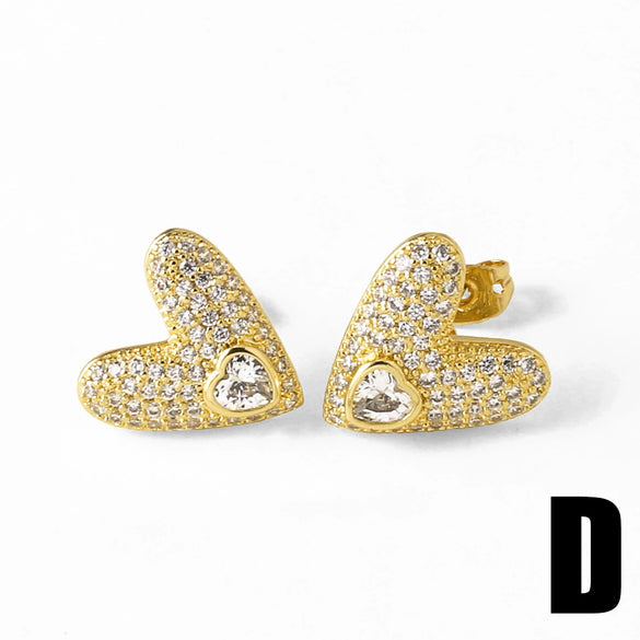 Wholesale Jewelry Copper 18K Gold Plated Heartshaped Full Zircon Earrings