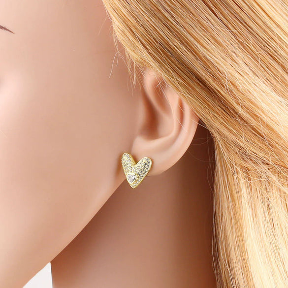 Wholesale Jewelry Copper 18K Gold Plated Heartshaped Full Zircon Earrings