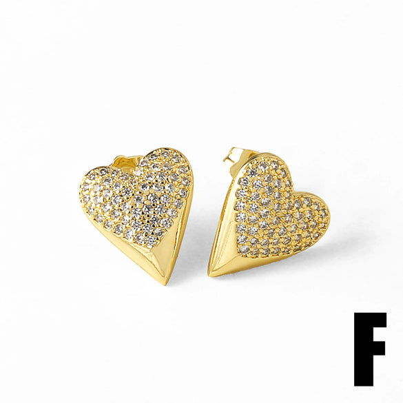 Wholesale Jewelry Copper 18K Gold Plated Heartshaped Full Zircon Earrings