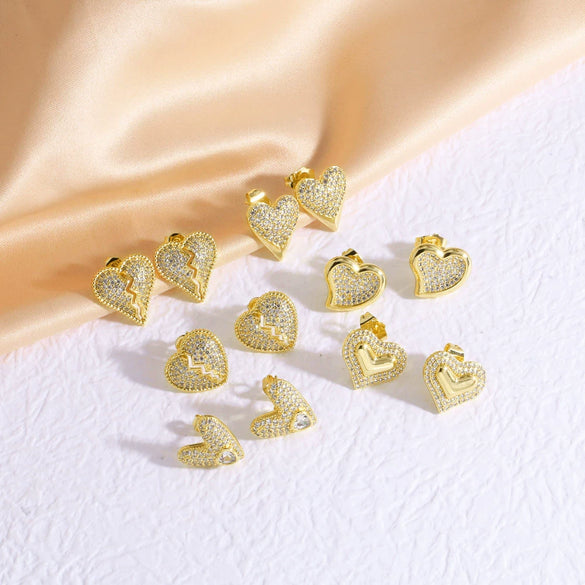 Wholesale Jewelry Copper 18K Gold Plated Heartshaped Full Zircon Earrings