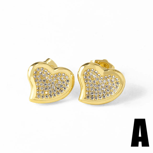 Wholesale Jewelry Copper 18K Gold Plated Heartshaped Full Zircon Earrings