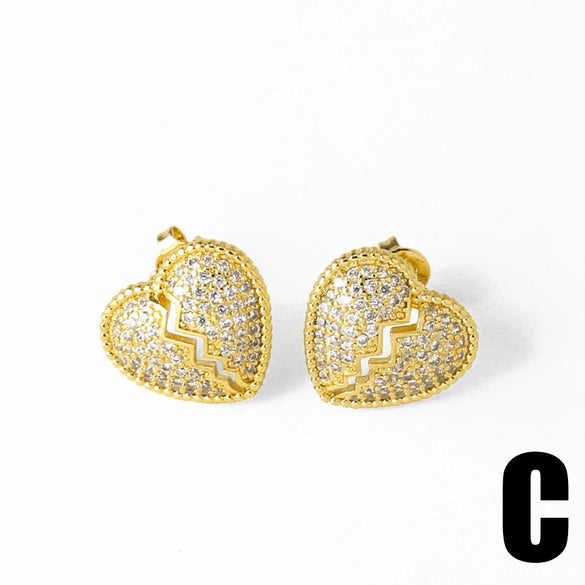 Wholesale Jewelry Copper 18K Gold Plated Heartshaped Full Zircon Earrings