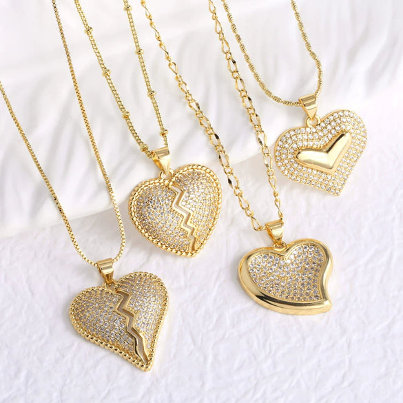 Wholesale Jewelry Copper 18K Gold Plated Heartshaped Pendant Necklace