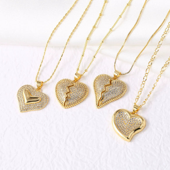 Wholesale Jewelry Copper 18K Gold Plated Heartshaped Pendant Necklace