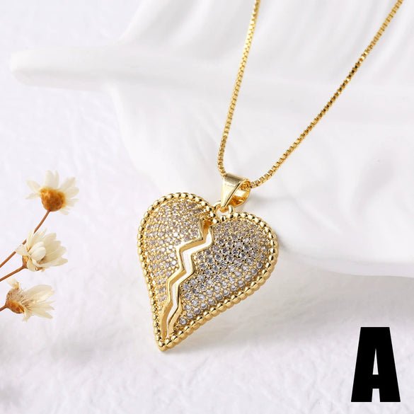 Wholesale Jewelry Copper 18K Gold Plated Heartshaped Pendant Necklace