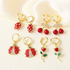Wholesale Jewelry Copper 18K Gold Plated Insect Rose Cherry Geometric Fruit Earrings For Women